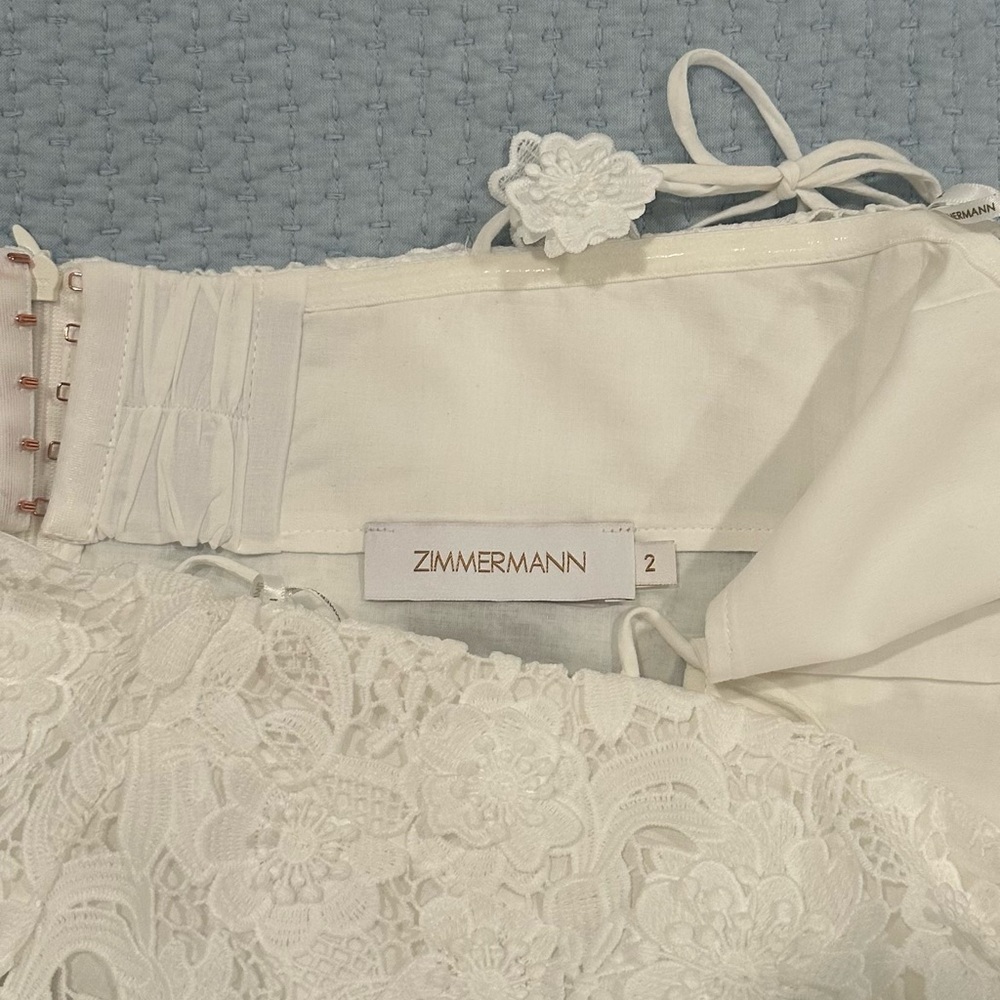 Zimmerman Raie Lace Flower White Mini Dress - Picture 6 of 9
